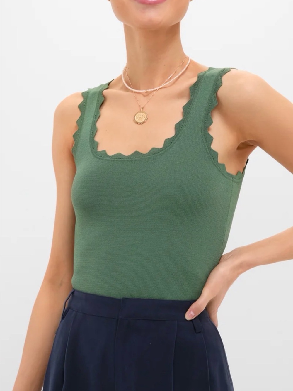 Tuckernuck Ric Rac Compression Tank in Green Size Small